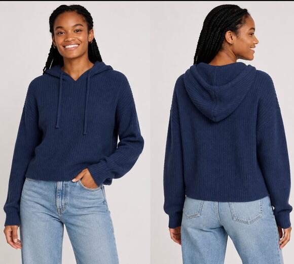 Victoria's Secret Pink Tops - PINK Victoria's Secret Blue Ribbed Knit Pullover Hoodie Sweater NWOT Sz M